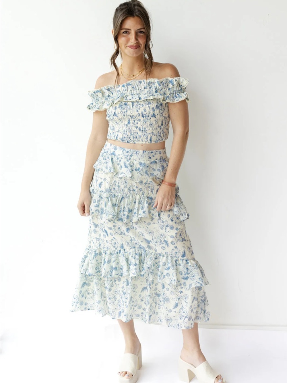 Astr Blue and White Floral Maxi Set
